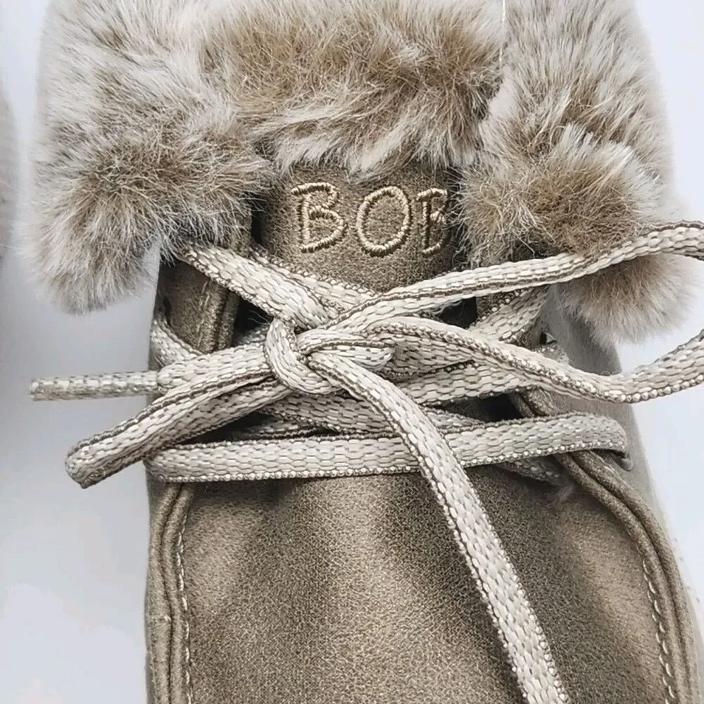 Bobs Shoe Skipper Hang Glider Boot Wide Fit Women Sz 7 Taupe Foam Fur 113443W